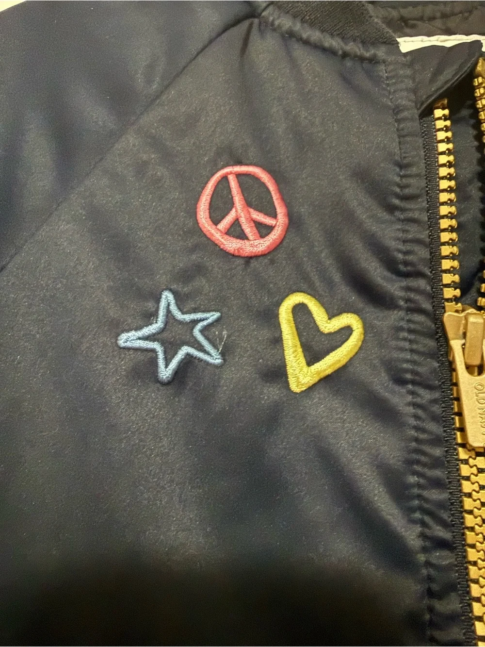 💙Old Navy 💙 Navy Bomber Jacket with Multicolor Patch Details